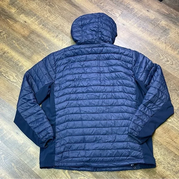 Columbia Powder Pass Hooded Jacket Light Puffer Water Resistant Men XL Coat Blue - Picture 15 of 15